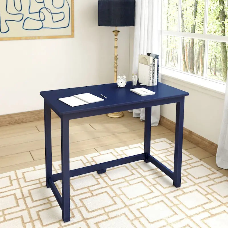 Bureau moderne, gris / bleu / blanc / naturel / argile, pieds en bois massif, simple