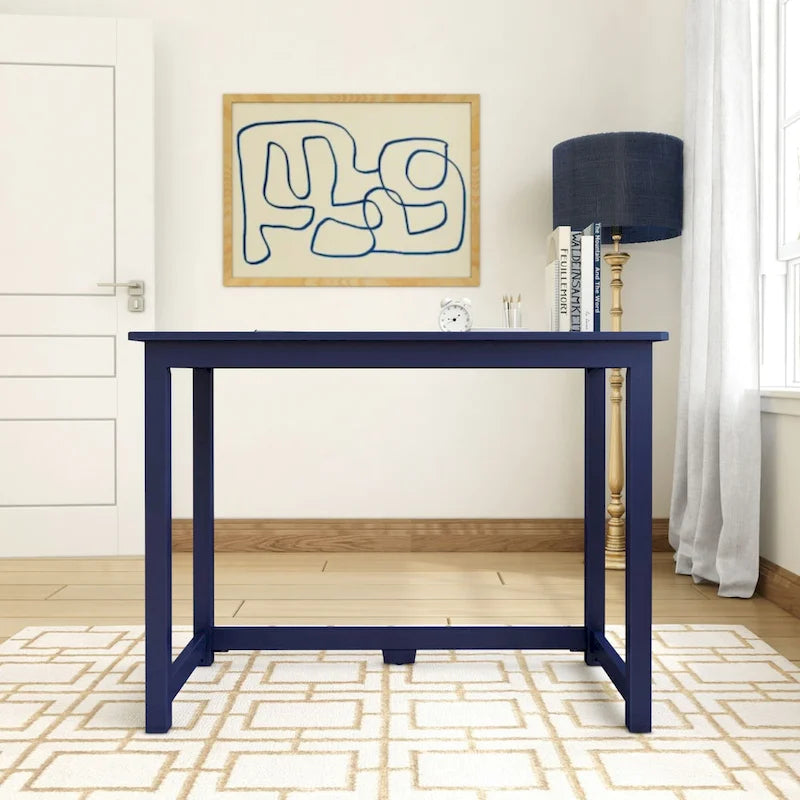 Bureau moderne, gris / bleu / blanc / naturel / argile, pieds en bois massif, simple