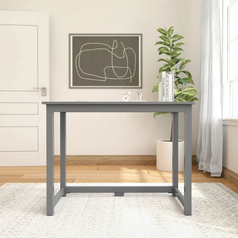 Bureau moderne, gris / bleu / blanc / naturel / argile, pieds en bois massif, simple