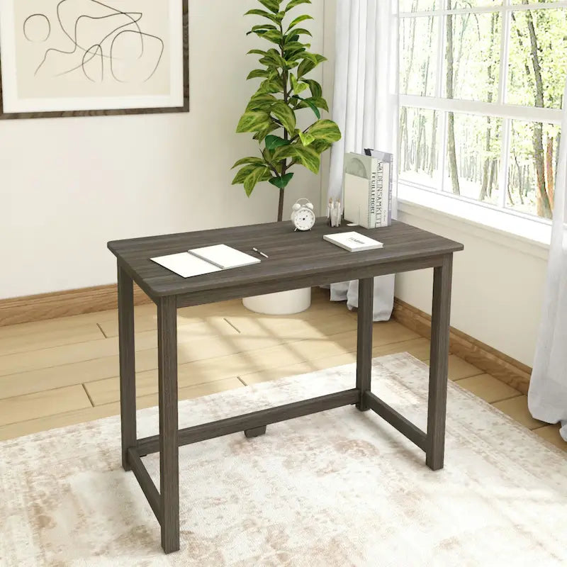 Bureau moderne, gris / bleu / blanc / naturel / argile, pieds en bois massif, simple