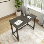 Bureau moderne, gris / bleu / blanc / naturel / argile, pieds en bois massif, simple
