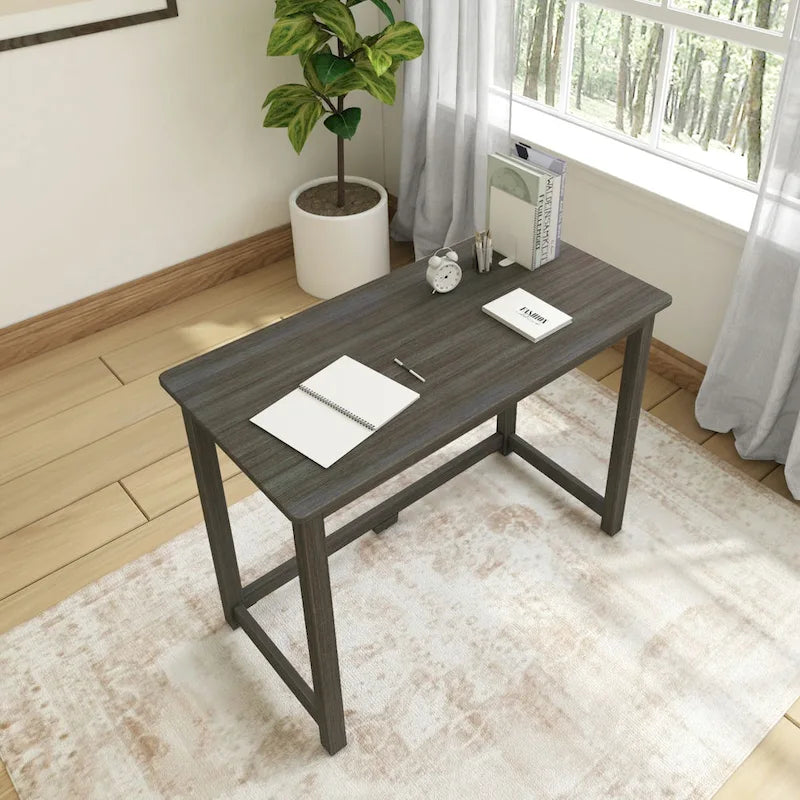 Bureau moderne, gris / bleu / blanc / naturel / argile, pieds en bois massif, simple