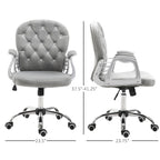 Chaise de bureau pivotante mi-dossier en velours touffeté gris/noir/beige/blanc/rose avec dossier en cristal et accoudoirs réglables, simple