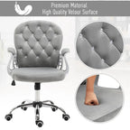 Chaise de bureau pivotante mi-dossier en velours touffeté gris/noir/beige/blanc/rose avec dossier en cristal et accoudoirs réglables, simple