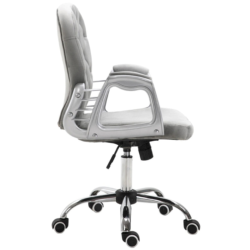 Chaise de bureau pivotante mi-dossier en velours touffeté gris/noir/beige/blanc/rose avec dossier en cristal et accoudoirs réglables, simple