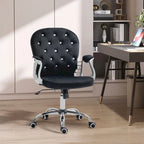 Chaise de bureau pivotante mi-dossier en velours touffeté gris/noir/beige/blanc/rose avec dossier en cristal et accoudoirs réglables, simple