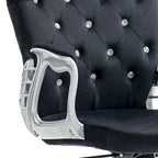 Chaise de bureau pivotante mi-dossier en velours touffeté gris/noir/beige/blanc/rose avec dossier en cristal et accoudoirs réglables, simple