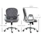 Chaise de bureau pivotante mi-dossier en velours touffeté gris/noir/beige/blanc/rose avec dossier en cristal et accoudoirs réglables, simple