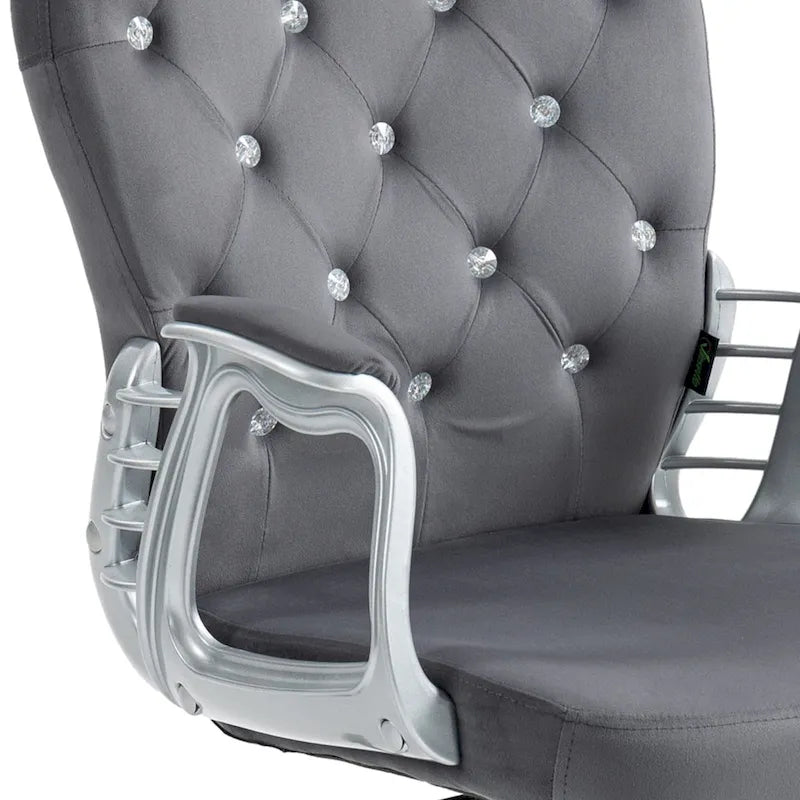 Chaise de bureau pivotante mi-dossier en velours touffeté gris/noir/beige/blanc/rose avec dossier en cristal et accoudoirs réglables, simple