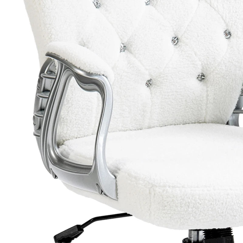 Chaise de bureau pivotante mi-dossier en velours touffeté gris/noir/beige/blanc/rose avec dossier en cristal et accoudoirs réglables, simple