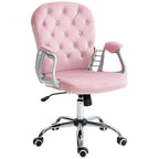 Chaise de bureau pivotante mi-dossier en velours touffeté gris/noir/beige/blanc/rose avec dossier en cristal et accoudoirs réglables, simple