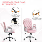 Chaise de bureau pivotante mi-dossier en velours touffeté gris/noir/beige/blanc/rose avec dossier en cristal et accoudoirs réglables, simple