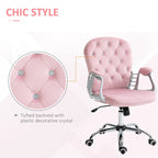 Chaise de bureau pivotante mi-dossier en velours touffeté gris/noir/beige/blanc/rose avec dossier en cristal et accoudoirs réglables, simple