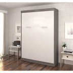 Lit escamotable Murphy complet avec rangement, blanc / antigua / gris écorce, contemporain, pour 1-2 personnes