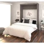Lit escamotable Murphy complet avec rangement, blanc / antigua / gris écorce, contemporain, pour 1-2 personnes
