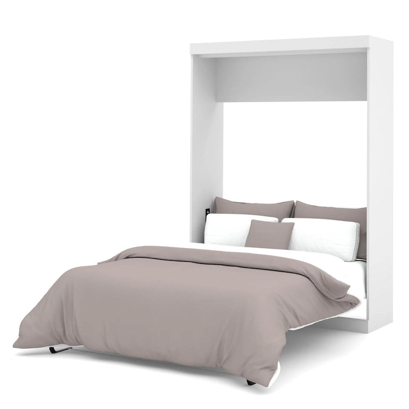 Lit escamotable Murphy complet avec rangement, blanc / antigua / gris écorce, contemporain, pour 1-2 personnes
