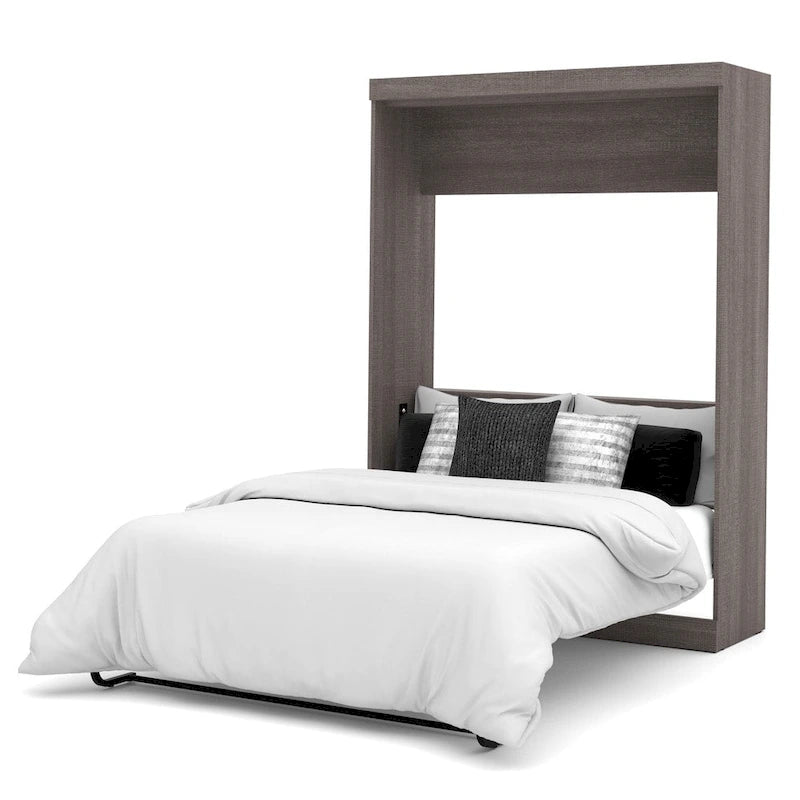 Lit escamotable Murphy complet avec rangement, blanc / antigua / gris écorce, contemporain, pour 1-2 personnes