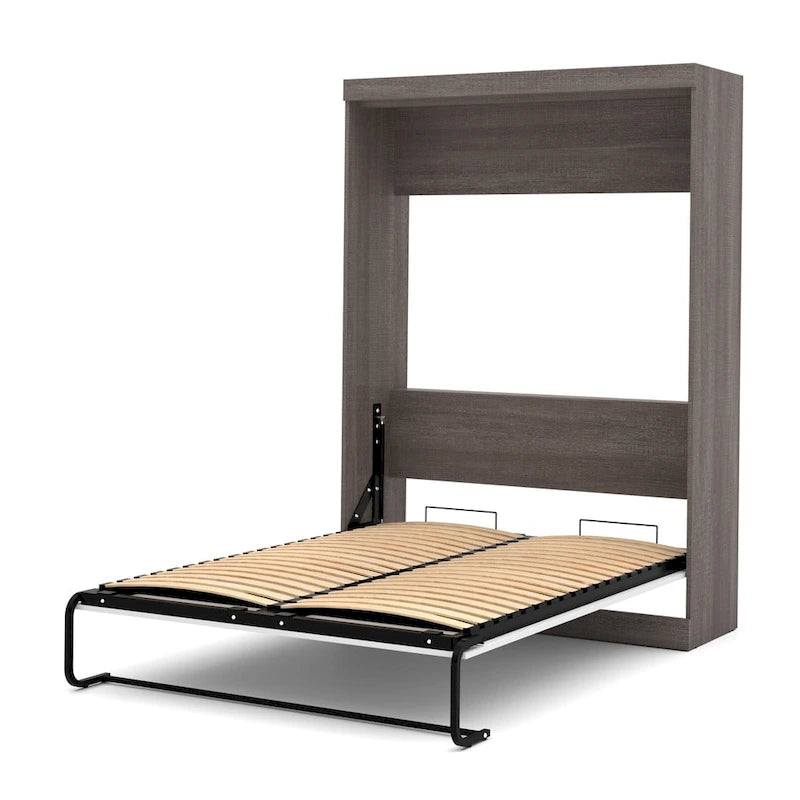 Lit escamotable Murphy complet avec rangement, blanc / antigua / gris écorce, contemporain, pour 1-2 personnes