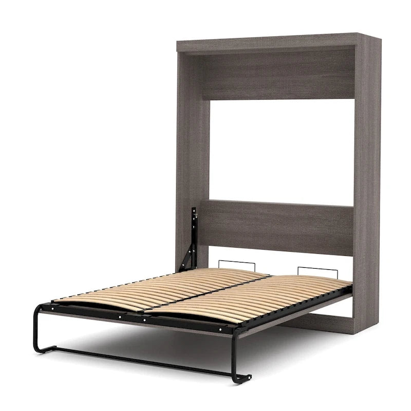 Lit escamotable Murphy complet avec rangement, blanc / antigua / gris écorce, contemporain, pour 1-2 personnes