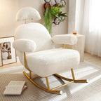 Fauteuil à bascule et planeur avec base en métal doré et appui-tête réglable en tissu Sherpa artificiel beige/rose/gris, modèle unique