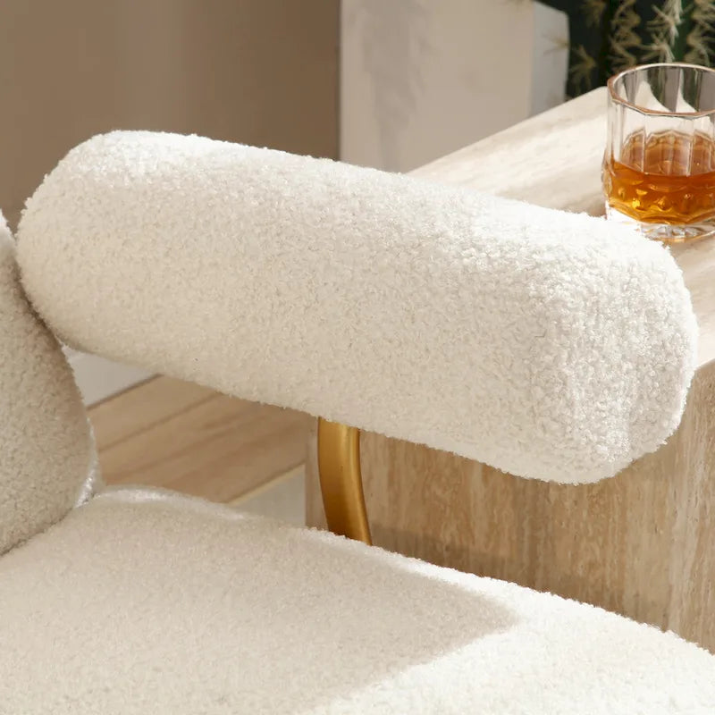 Fauteuil à bascule et planeur avec base en métal doré et appui-tête réglable en tissu Sherpa artificiel beige/rose/gris, modèle unique
