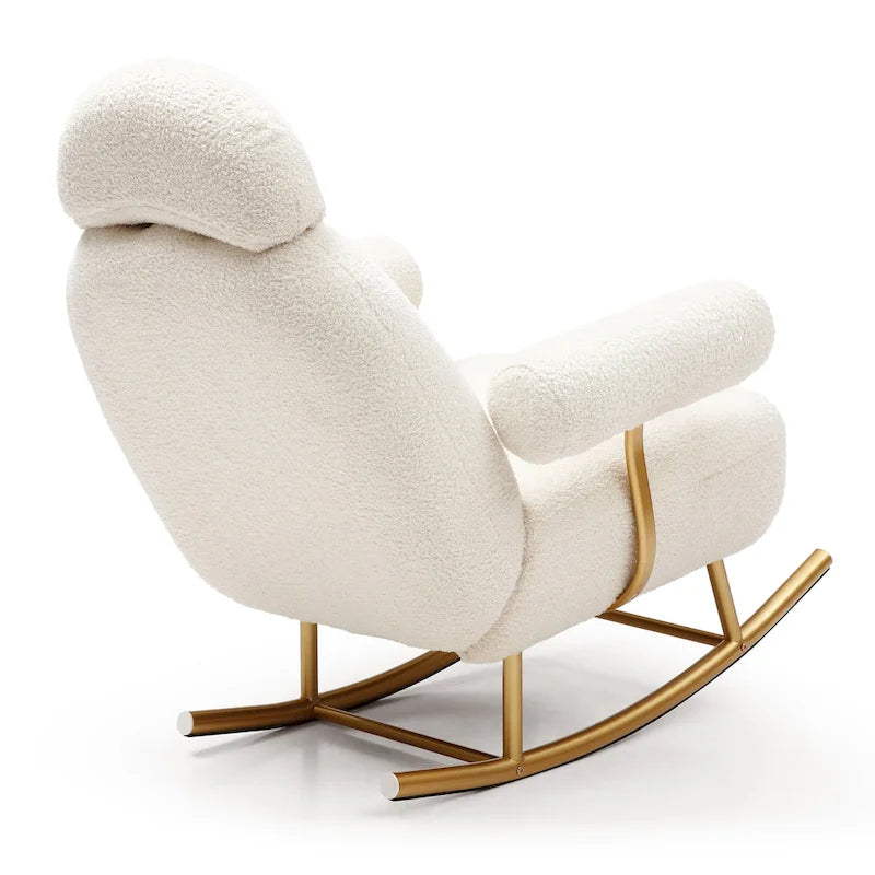 Fauteuil à bascule et planeur avec base en métal doré et appui-tête réglable en tissu Sherpa artificiel beige/rose/gris, modèle unique