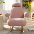 Fauteuil à bascule et planeur avec base en métal doré et appui-tête réglable en tissu Sherpa artificiel beige/rose/gris, modèle unique