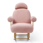 Fauteuil à bascule et planeur avec base en métal doré et appui-tête réglable en tissu Sherpa artificiel beige/rose/gris, modèle unique