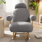 Fauteuil à bascule et planeur avec base en métal doré et appui-tête réglable en tissu Sherpa artificiel beige/rose/gris, modèle unique