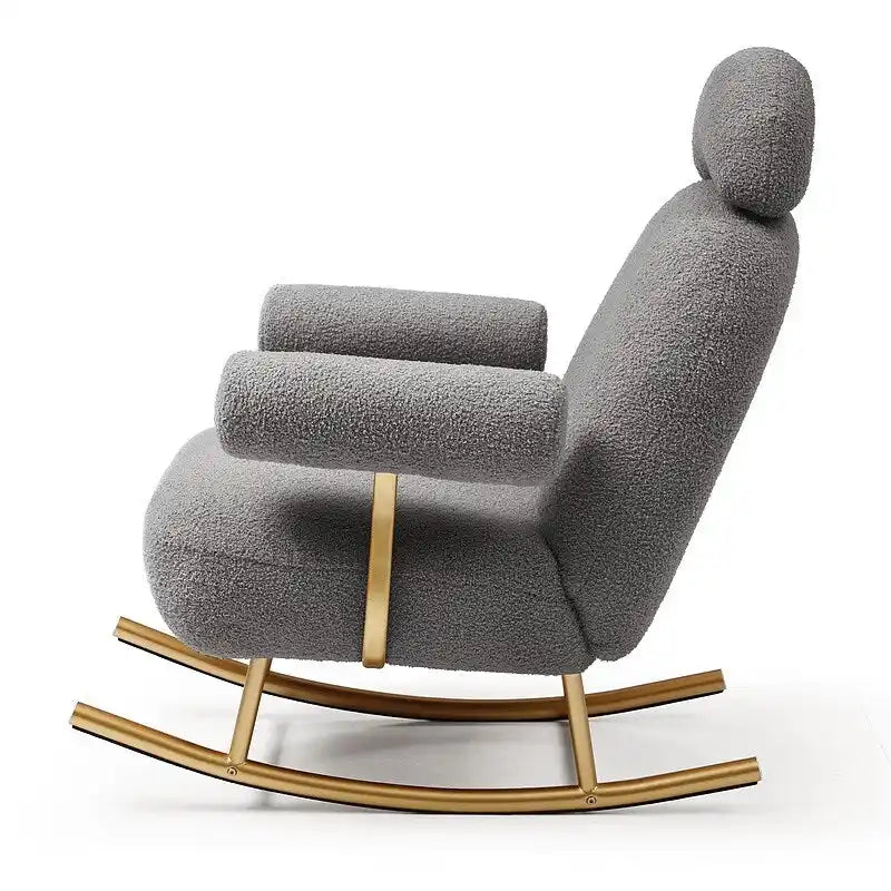 Fauteuil à bascule et planeur avec base en métal doré et appui-tête réglable en tissu Sherpa artificiel beige/rose/gris, modèle unique