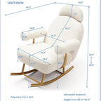 Fauteuil à bascule et planeur avec base en métal doré et appui-tête réglable en tissu Sherpa artificiel beige/rose/gris, modèle unique