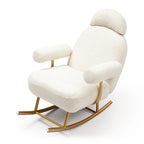 Fauteuil à bascule et planeur avec base en métal doré et appui-tête réglable en tissu Sherpa artificiel beige/rose/gris, modèle unique