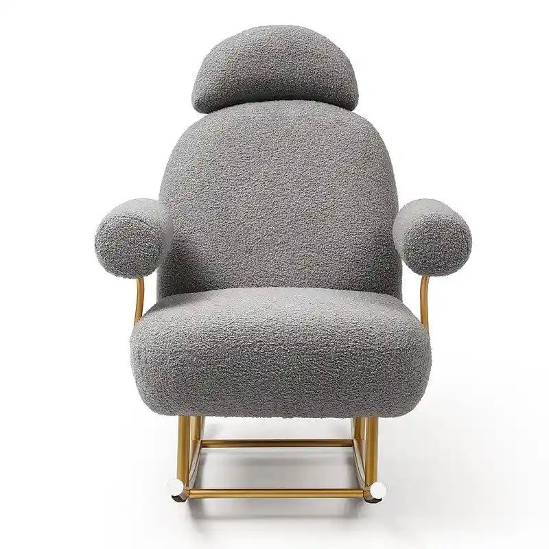Fauteuil à bascule et planeur avec base en métal doré et appui-tête réglable en tissu Sherpa artificiel beige/rose/gris, modèle unique