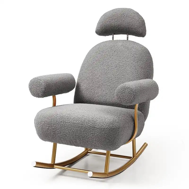 Fauteuil à bascule et planeur avec base en métal doré et appui-tête réglable en tissu Sherpa artificiel beige/rose/gris, modèle unique