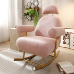 Fauteuil à bascule et planeur avec base en métal doré et appui-tête réglable en tissu Sherpa artificiel beige/rose/gris, modèle unique
