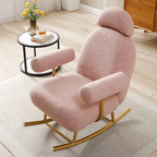 Fauteuil à bascule et planeur avec base en métal doré et appui-tête réglable en tissu Sherpa artificiel beige/rose/gris, modèle unique
