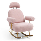 Fauteuil à bascule et planeur avec base en métal doré et appui-tête réglable en tissu Sherpa artificiel beige/rose/gris, modèle unique
