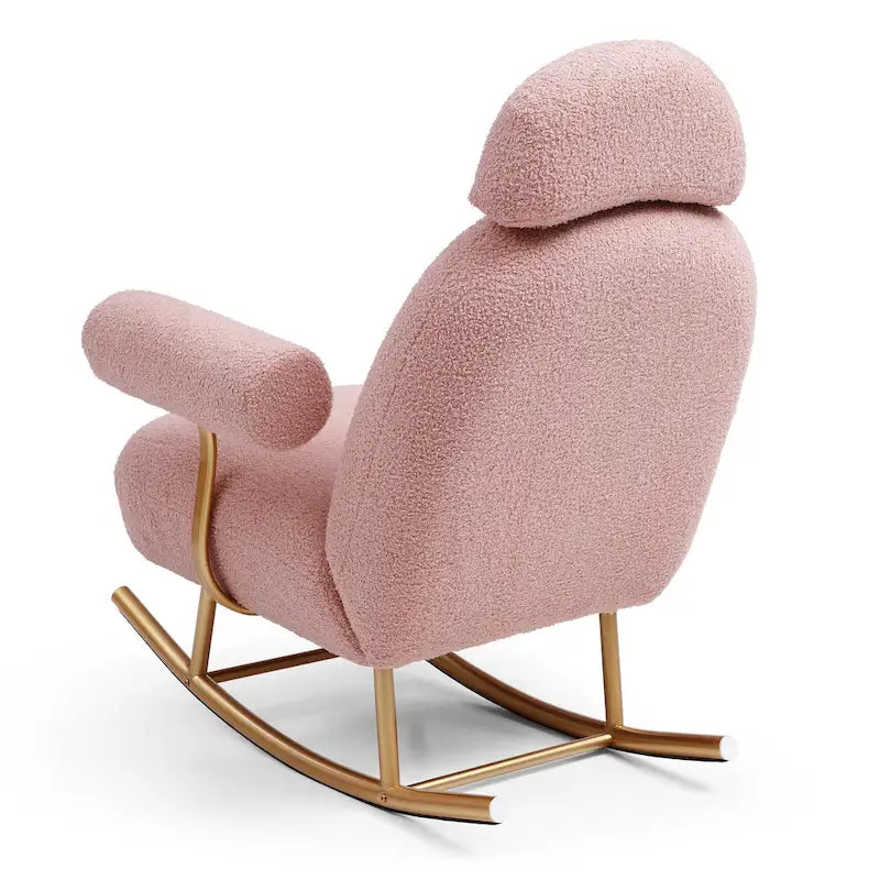Fauteuil à bascule et planeur avec base en métal doré et appui-tête réglable en tissu Sherpa artificiel beige/rose/gris, modèle unique