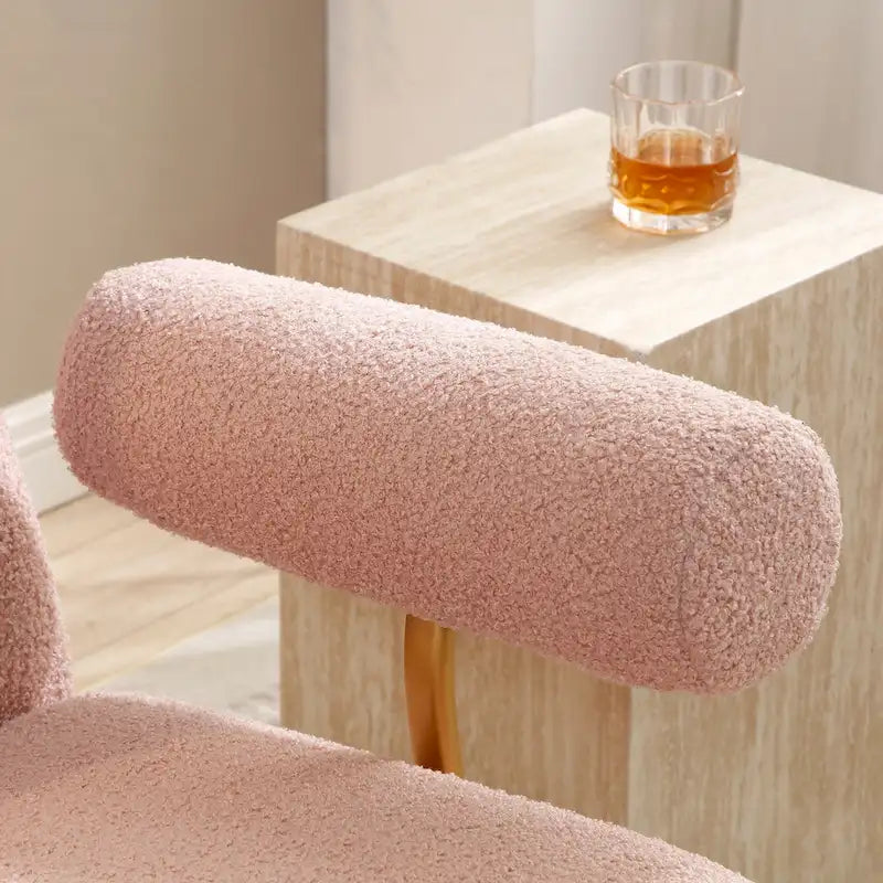 Fauteuil à bascule et planeur avec base en métal doré et appui-tête réglable en tissu Sherpa artificiel beige/rose/gris, modèle unique