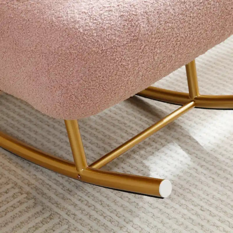 Fauteuil à bascule et planeur avec base en métal doré et appui-tête réglable en tissu Sherpa artificiel beige/rose/gris, modèle unique
