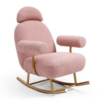 Fauteuil à bascule et planeur avec base en métal doré et appui-tête réglable en tissu Sherpa artificiel beige/rose/gris, modèle unique