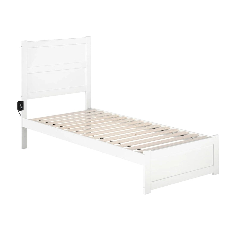 Lit plate-forme Twin XL moderne du milieu du siècle avec pied de lit et station de charge, blanc, simple