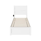 Lit plate-forme Twin XL moderne du milieu du siècle avec pied de lit et station de charge, blanc, simple