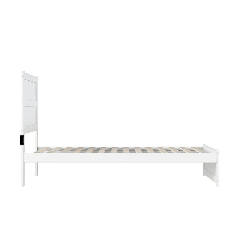 Lit plate-forme Twin XL moderne du milieu du siècle avec pied de lit et station de charge, blanc, simple