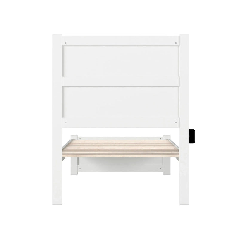 Lit plate-forme Twin XL moderne du milieu du siècle avec pied de lit et station de charge, blanc, simple