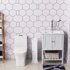 Meuble de rangement vertical de salle de bain blanc mat avec 3 étagères et ouverture supérieure pour mouchoirs