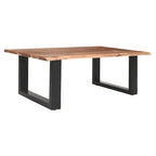 Table basse rustique, marron et noir, en bois d'acacia massif, piètement traîneau en métal