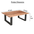 Table basse rustique, marron et noir, en bois d'acacia massif, piètement traîneau en métal