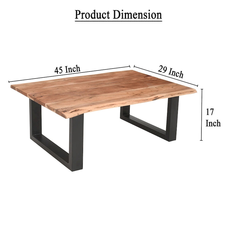 Table basse rustique, marron et noir, en bois d'acacia massif, piètement traîneau en métal