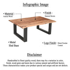 Table basse rustique, marron et noir, en bois d'acacia massif, piètement traîneau en métal